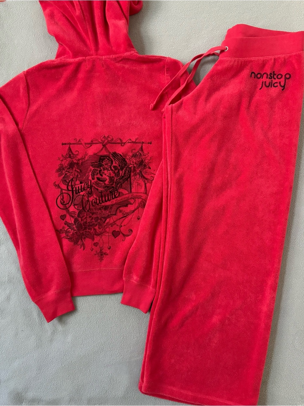 Vtg. Juicy Couture Y2K Red Terry Tracksuit Set USA Made Capri Pants Small NWT